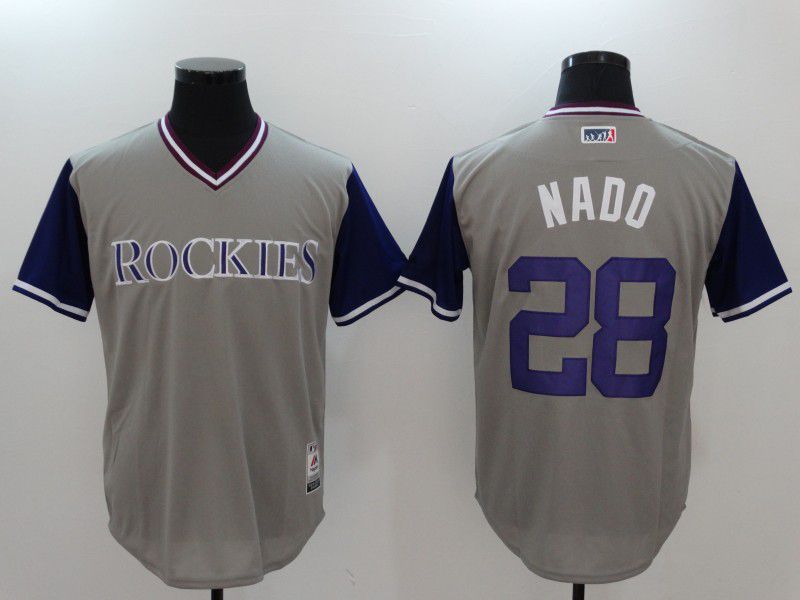 Men Colorado Rockies #28 Nado Gray Game Legend Edition MLB Jersey->colorado rockies->MLB Jersey